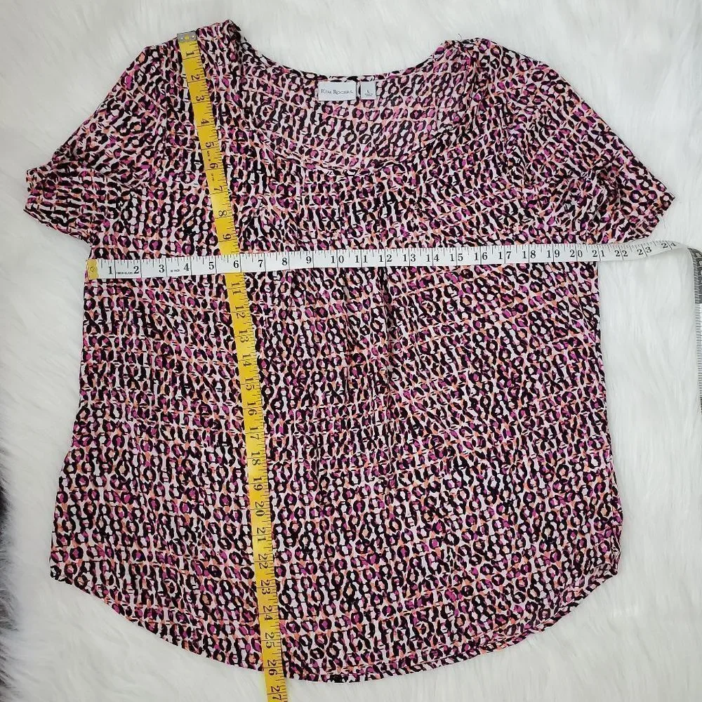 KIM ROGERS light weight geo dot pink top blouse size L - Picture 3 of 11